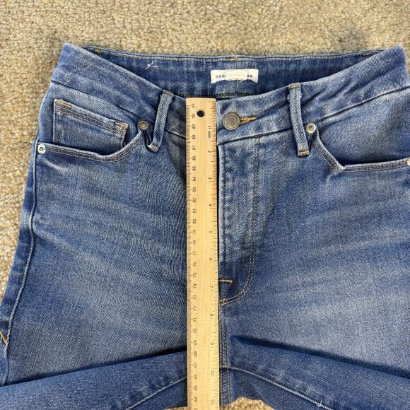 Good American Good Legs Flare Jeans Size 0/25 Twisted Slit Indigo Highwaist F436 - Picture 10 of 13